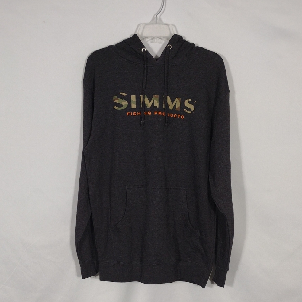 NWT Simms Fishing Products M's Simms Logo Charcoal Heather Hoody Mens Size Small